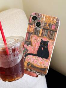 1pc Oil Painting Hand-Drawn Vintage British Study Cat Pattern Perforated Glossy Film Full Coverage Hard Phone Case Compatible With Samsung/ 11/12/13/14/15/16/17 Pro Max - Multicolor - View 2