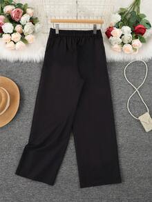 Celana Panjang Wanita Elegan Model Lurus, dengan Detail Kancing dan Resleting, Celana Panjang Modis Tanpa Elastis - Hitam - View 7