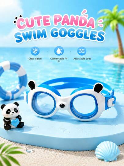 Kids Panda Swimming Goggles, Cartoon Animal Swim Goggles With Transparent Lenses, Adjustable Strap And Earplugs, Swimming Trainin, First Day Of School