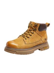 CAMEL CROWN Men's Water-Resistant High-Top Lace-Up Boots – Stylish, Non-Slip, Thick-Soled Work-Style Outdoor Boots - Desert Yellow - View 2