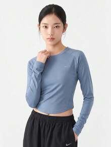 Nike Women's AS W NK TEMPO DF CRP LS Long Sleeve Knit Collarless T-Shirt TIM7578-486 - Dusty Blue - View 2