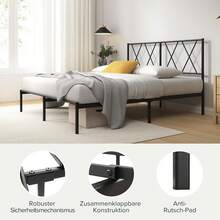 Marco de cama Zinus Elias 140x200 con cabecero moderno - Cama de metal 140x200 con base de listones de metal - Plataforma de 30 de altura con espacio debajo - Sin necesidad de somier - Negro BLDL - 90 x 200 cm - Ver 6