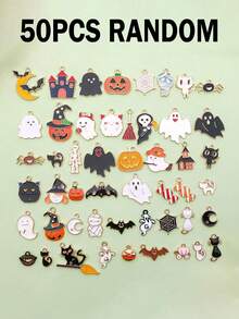 10/20/30/50pcs Random Enamel Halloween Pendants, Ghost Pumpkin Witch Metal Charms, DIY Earrings Necklace Keychain Jewelry Making - Multicolor - View 10