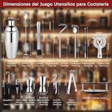 Cocktail Bar Set Kit 30 Piezas Utensilios, Coctelera Kit Bartender, Juego de Coctelera de Cóctel de Acero Inoxidable 750ml, Set de Coctelería con Soporte de Acrílico, con Soporte Uso Bar, Fiesta - Ver 5