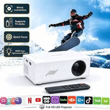 Proyector portátil, compatible con 1080P, conexión USB, control remoto - Compatible con smartphones, tablets, laptops, sticks de TV y unidades USB, instalación de escritorio, control por botones, entrada HDTV, resolución nativa 720P (Sin Bluetooth, Sin WiFi) - Blanco - Ver 3