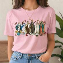 Camiseta Estampa SANTAS VIRGEM MARIA, CATÓLICA, CRISTÃ GOSPEL RELIGIOSA MISSA Blusa Algodão - Rosa Bebê - Visão 1