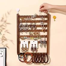 Multifunctional Wooden Wall-Mounted Rack, Jewelry Earring Necklace Storage Display Organizer, Entryway Key Holder Solid Wood Hanging Shelf, No Drilling Required, Farmhouse Rustic Wall Decor For Bedroom Closet Hallway Christmas Gift For Home - Multicolor - View 3