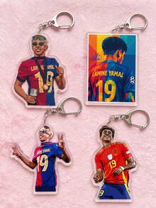 1pc/4pcs Yamal Football Star Themed Acrylic Keyring Packs, Includes Barca And Spain National Team Classic Jerseys And Art Designs, High Transparency Material, Fashionable Bag Charm, Suitable For Back To School, Gift For Football Fans, Exquisite Collection, All Season - Multicolor - View 2