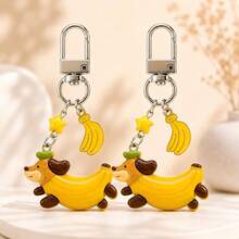 1pc/2pcs Unisex Cute Banana Dog Keychain Pendant, Alloy Banana Accessory, Cute Backpack Charm, Bag Key Hanger - Multicolor - View 5