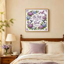 1pc Aesthetic Vintage Hydrangea Hummingbird Butterfly Cross Stitch Material Kit 11CT Square Beginner Printed Embroidery Set Exquisite Artistic Handmade DIY Living Room Study Wall Home Decor Hanging Painting - Multicolor - View 5