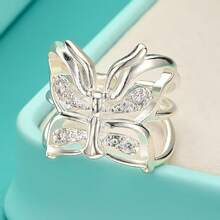 Charm 925 Silver Plated Crystal Butterfly Ring For Women Adjustable Fashion Retro Wedding Party Gift High Quality Jewelry - Silver - View 1