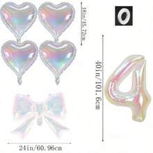 kumozawa 6pcs Iridescent Transparent Number, Bow And Heart Balloons - Includes 40" Iridescent Transparent Number, 24" Iridescent Transparent Bow, 18" Iridescent Transparent Heart Balloons. Suitable For Baptism - View 18