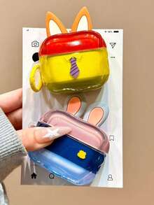 Color Block Women Police Rabbit Tie Fox Headphone Case Compatible With AirPods 4/3/2/1 Protective Cover 2nd Generation Apple Bluetooth Earphone Case Pro 1/2/3 - Fox - View 2