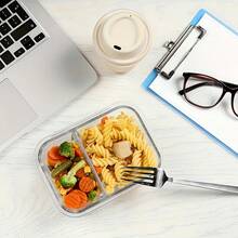 5 Pack 1040ml 2-Compartment Glass Food Storage Containers With Snap Locking Lids, Portion Control Meal Prep Boxes, Heat Resistant Containers For Microwave, Oven, Freezer & Dishwasher - Black - View 6