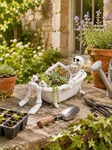 1pc Creative Halloween Skeleton Bathtub Planter,Outdoor Succulent Plant Pot, Gothic Garden Plant Pot,Funny Skull Head Patio Planter, Small Cactus Pot,Halloween Yard Decor,Garden Lover Gift,Home Decor Accents,Outdoor Decorative Ornaments - Multicolor - View 7