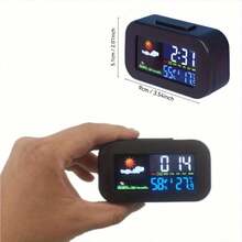 Screen Weather Alarm Clock | Real-Time Temperature And Humidity Monitoring With Weather Icons | Large Digital Display And Snooze Function | Suitable For Bedside Table, Desktop, Dormitory Electronic Alarm Clock Battery Powered (Battery Not Included) - Multicolor - View 7