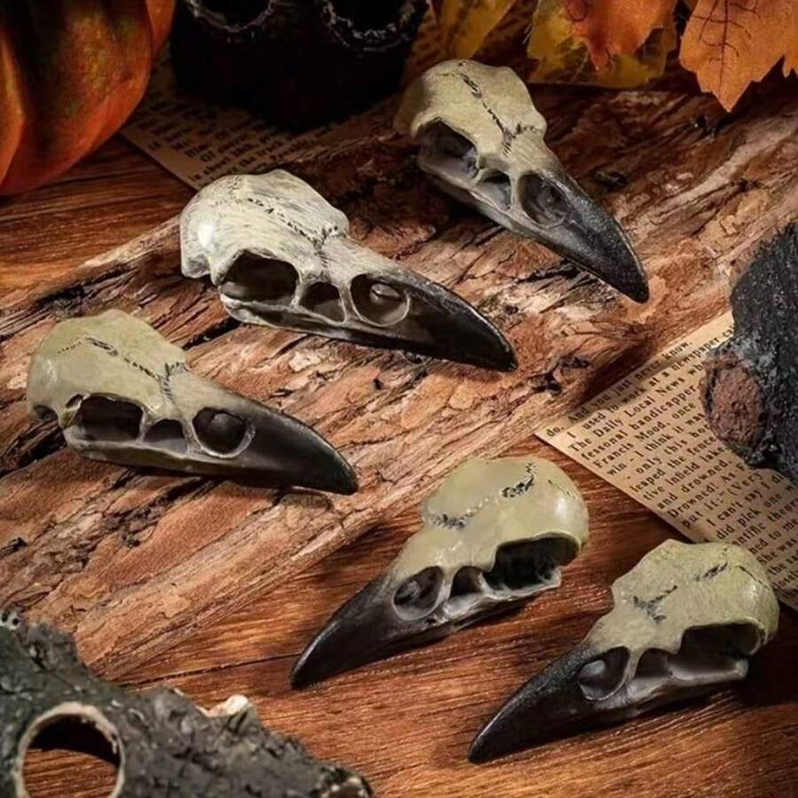 2 Peças Crânio de Corvo de Halloween, Estátua de Decoração Gótica de Corvo, Crânio de Animal, Decoração de Osso Falso, Colar de Corvo, Pingente de Joia de Cabeça, Máscara de Esqueleto de Pássaro, Coroa, Presente Bruxo para Homens e Mulheres - A - Visão 1