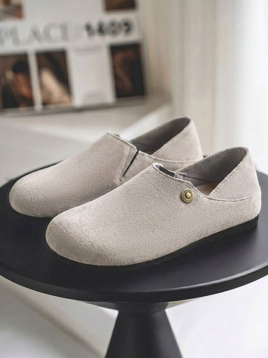 Men's PU Matte Leather Loafers, Vintage Casual Slip-On Flat Shoes With Foldable Heel For Commuting - Grey - View 1