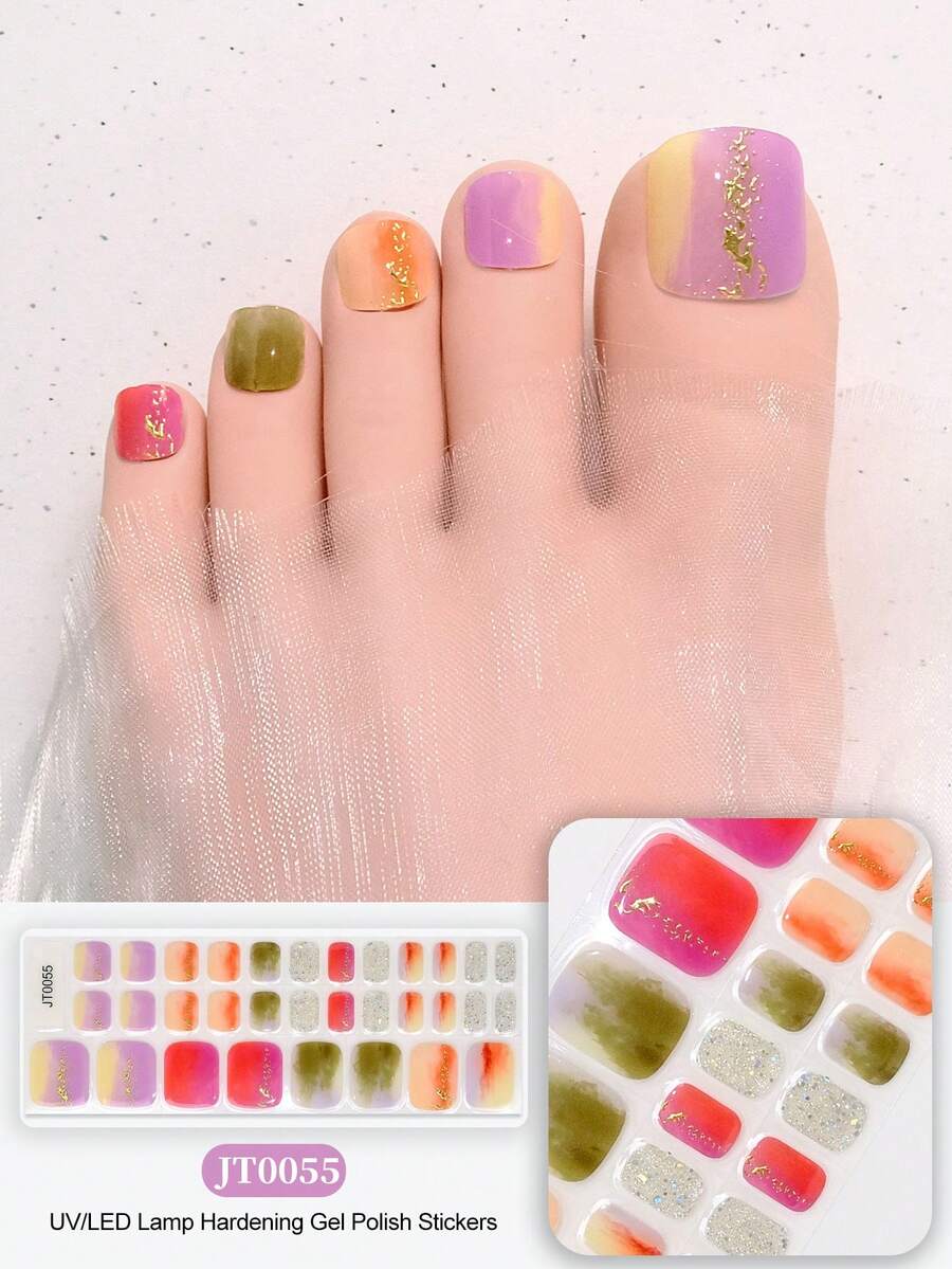 跨境新款半固化凝膠夏季腳趾甲貼，亮片閃亮設計，現貨批發，防水持久