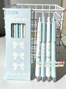 1/4pcs Light Blue Bow Clickable Neutral Ink Pens, Quick-Dry Black Water-Based Ink, Fresh Ins Style Student Writing/Exam Practice Clickable Ballpoint Pen Set, Office & School Supplies, Back To School Gift For Friends - Bow - View 8