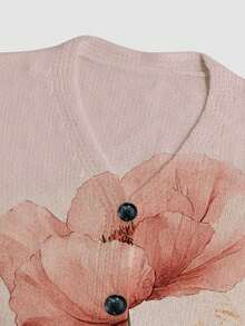 Women's V-Neck Knit Floral Pattern Cardigan, Casual Autumn For Outings Fall - Multicolor - View 5
