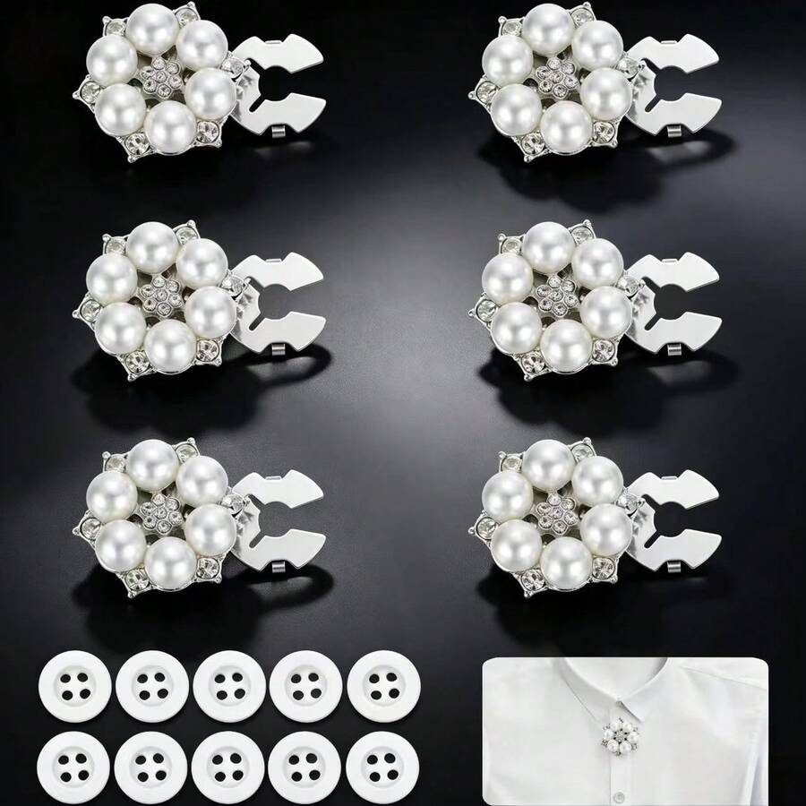 Unisex DIY Handmade Decoration Set, 6pcs Rhinestone Button Decor Strips, Includes 10pcs Detachable White Pearl Sewing Buttons, Clothing Replacement Accessories
