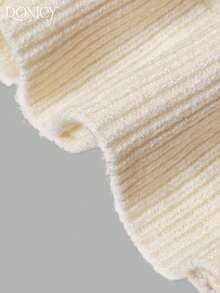 DONICY Women's Cream Crew Neck Single Button Lantern Sleeve Cropped Knit Sweater Cardigan, Soft Layering Sweater Top For Spring Fall Daily Wear - Apricot - View 3