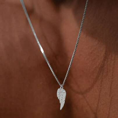 Men's Wing Pendant Necklace, Stainless Steel Chain Necklace