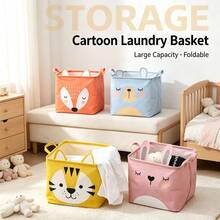 4/1pc Fabric Cartoon Children's Clothing Storage Bucket, Foldable Baby Toy Storage Basket, Dust-Proof Dirty Clothes Basket, Back To School Season Gift - Multicolor - View 7