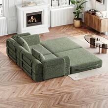 [Patented Design] 2-In-1 Chenille Sofa Bed With Storage Compartment In The Armrest, Three Metal Frames, And Multiple Configuration Options. - 綠色 - 查看 3