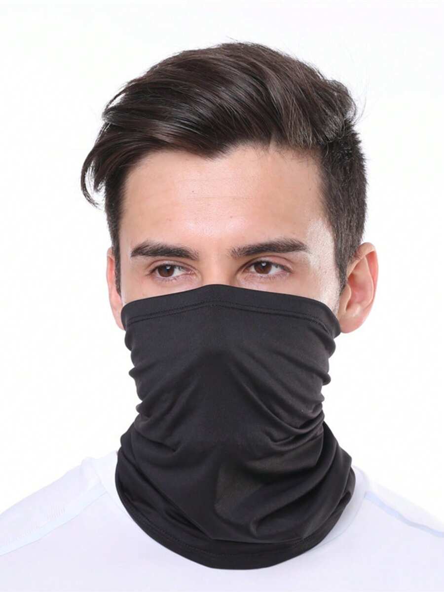 Men's & Women's Solid Color Neck Gaiter, UV Protection, Breathable Face Mask, Outdoor Cycling Running Magic Scarf, Sun Protection Milk Silk Headscarf, Ice Silk Cooling Neck Gaiter, UV Sun Protection Face Mask, Lightweight Breathable Neck Guard, Suitable For Motorcycle Riding And Hiking - Black - View 1