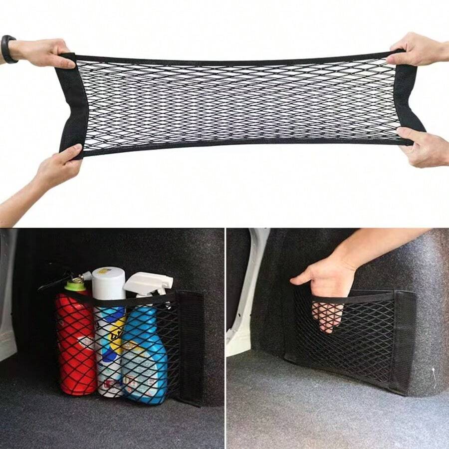 1pc Car Trunk Storage Net, Durable Elastic Mesh Storage Bag, Universal Cargo Net Can Be Hung On SUV Back Seat, Space-Saving Double Layer Pocket Design, Can Securely Hold Water Bottles, Tools, Fire Extinguishers