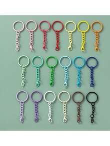 50/100pcs Colorful Keychain Set, Metal Round Open Key Ring Chain With Lobster Clasp, Craft Pendant Making Accessories - Keychain - View 1