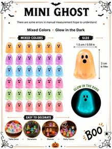 40pcs Halloween Glow-In-The-Dark Mini Ghost Figurines, Luminous Resin Miniature Ghost Decorations, Suitable For Hiding, Bulk Mini Figurines, Halloween Party Favors, Micro Landscape Garden Dollhouse Decor - Multicolor - View 6