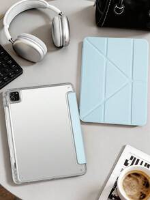 1件透明壓克力 Y 型折疊淺藍色平板保護殼，相容 iPad Mini6/7/Air/Air2/9.7/10.2/10.5/10.9 (Air4-Air8)/Pro 11/10th Gen/A16/Pro 11 2024 機型，全透明壓克力背殼，絲綢質感 8 折蓋，可調支架，自動睡眠/喚醒，內建筆槽，不含筆，部分機型附相機框 - 淺天藍 - 查看 2