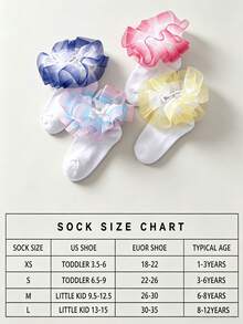 1 Pair Baby Girl Princesscore Ruched Hem Pleated Lace Trim Cotton Soft Cute Casual Socks For Back To School Daily - Multicolor - View 7