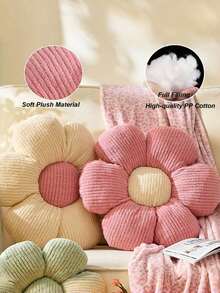 1pc Solid Color 6-Petal Flower Shaped Plush Decorative Pillow, Soft Ribbed Texture Filled Cushion, Suitable For Sofa, Bed, Bedroom And Living Room Decor, Cozy Home Arrangement And Housewarming Gift - Multicolor - View 2