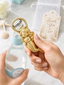 30pcs/10sets Gold Metal Mermaid Bottle Opener Party Favors, Includes Thank You Cards And Organza Bags, Under The Sea Theme Baby Shower Guest Gifts - Ocean - View 7