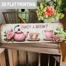2D Classic Style "Want To Drink Tea?" Sign, Pink Floral Tea Pattern Wall Art, Vintage Wall Decor, Suitable For Kitchen, Restaurant, Cafe, Tea Room, Cafe Decoration Plaque 5X16 Inches (Random Style) - A - View 3
