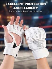 Ueasy 2pcs Adult Half-Finger MMA Boxing Training Gloves, Suitable For Sanda, Muay Thai, MMA And Other Sports. White, Black, Blue, Red - Perfect For MMA And Other Sports! - Multicolor - View 2