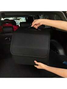 Matte Black Leather Foldable Car Storage Box With Removable Divider, Flexible Compartment Organization For Tools And Sundries, Thick Wear-Resistant Easy-To-Clean, Portable Handle Design, Dual-Use For Home And Car, Fits All Car Models Trunk Organizer - A - View 10