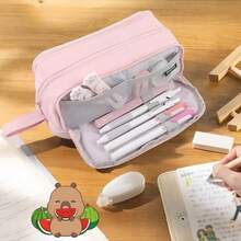 Capybara-Themed Pencil Case Featuring A Cartoon Print, Designed With A Spacious Double Zipper For Organizing Stationery, Back To , First Day Of School - Multicolor - View 5