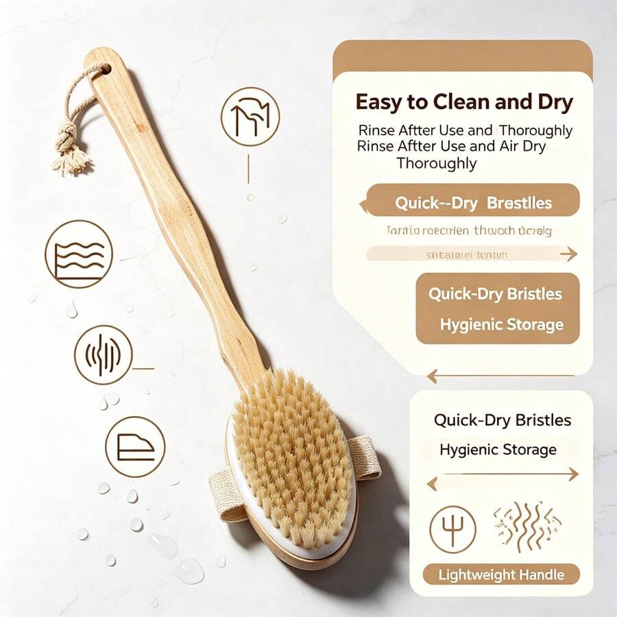Solid Wood Long Handle Boar Bristle Bath Brush Body Dry Brush Boar Bristle Shower Brush Body Scrub Brush Leg Exfoliating Brush - Multicolor - View 1