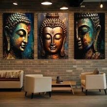 3pcs Unframed Canvas Wall Arts Posters, Vintage Buddha Statue Religious Theme, Perfect For Living Room, Bedroom, Office & Dining Room - Ideal Gift For Birthdays, Holidays & Home Decor - 222 - View 3