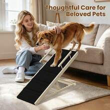 Dog Ramp For Couch, Bed Or Car, Wooden 44" Long Pet Stairs For Small & Large Old Dogs & Cats, Hold Up To 200lb, 5 Adjustable Height From 15.4" To 22.5", Portable Doggie Steps, Excellent Traction - M - View 8