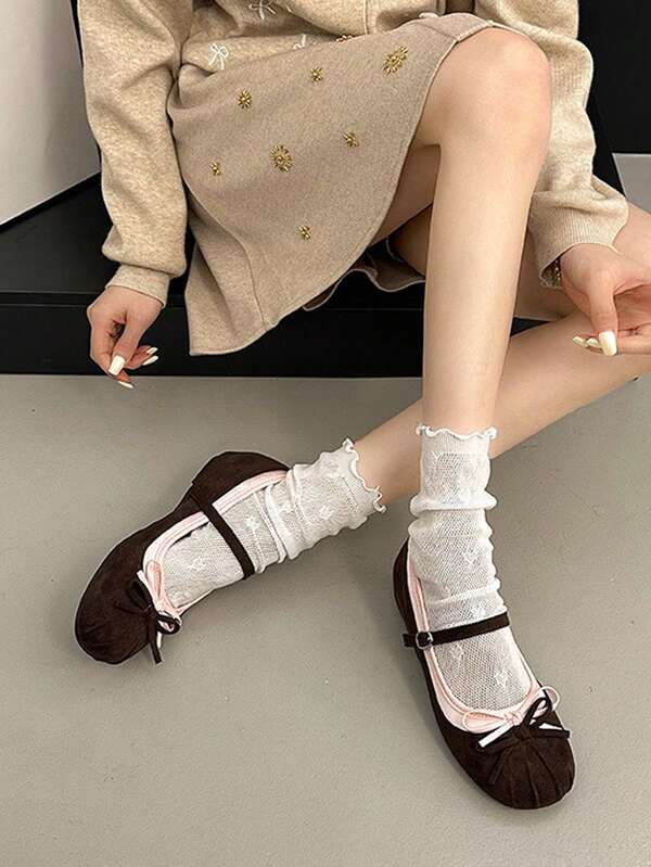 2026 Summer Women Hidden Heel Color Block Platform Mary Janes Round Toe Ribbon Strap Two Tone Girly Shoes Daily Date Cafe Wear
