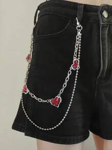 1PC Women Street Punk Red Heart Double-Layer Pant Chain, Y2K Hip Hop Jean Accessory, Suitable For Daily Outfits & Party Occasions - Red - View 2