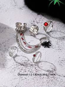5 Pcs Punk Style Stacked Gothic Rings Set - Halloween Spider Ring - Women Vampire Rings Jewelry Suitable For Costume Party - Multicolor - View 3