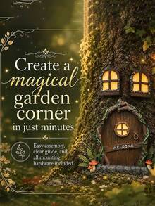 1pc Vintage Imitation Wood Fairy House Door & Window Resin Ornament, Mini Decor With Green Vines & Flowers, Accessory For Tree Trunk, Succulent Bonsai, Moss Micro Landscape, Balcony Yard DIY Landscaping, Terrarium & Miniature Fairy Garden Decor - Vine Pattern Door and Window - View 4
