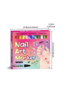 SAUA 12 Colors Nail Art Pens And 12 Reusable Template Stickers Set, Nail Art Pens, Dotting, Doodling And Line Drawing Tools, Nail Design, Home Decor, Christmas Gift, Holiday Gift, Birthday Gift - Multicolor - View 6